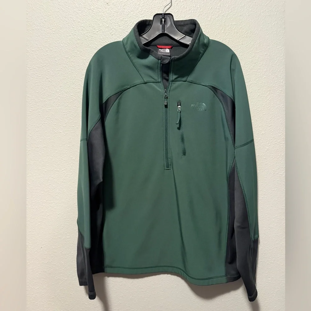 THE NORTH FACE Men Jumper Size XL‎ Quarter-Zip Pullover Green High Neck Stretch